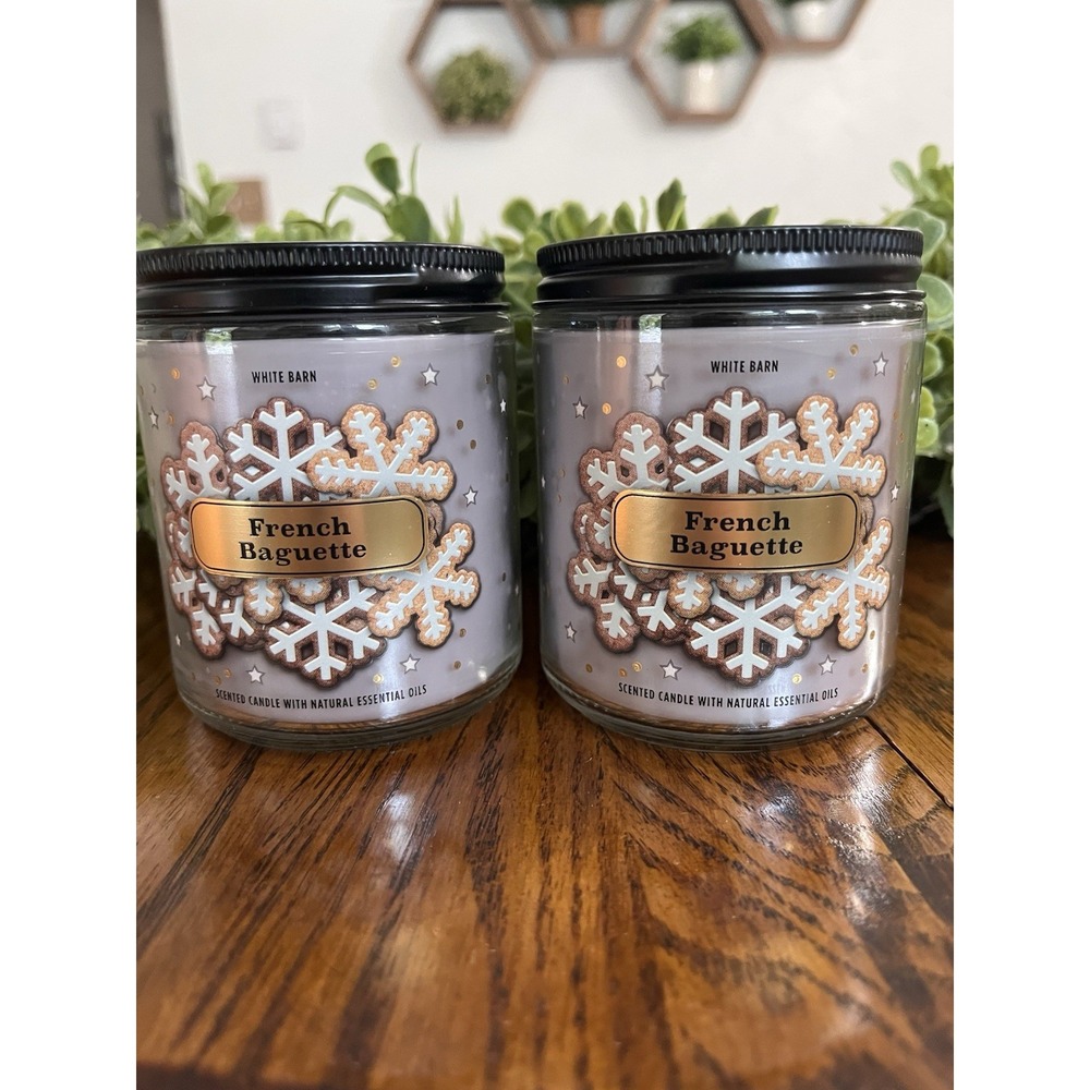 BATH & BODY WORKS (LOT OF 2) WHITE BARN FRENCH BAGUETTE 1 WICK 7 OZ SCENTED...